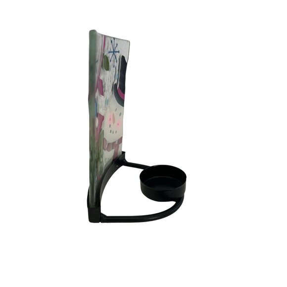 Holiday Tealight Candle Holder Christmas Snowman Glass Metal Decorations - Picture 2 of 8